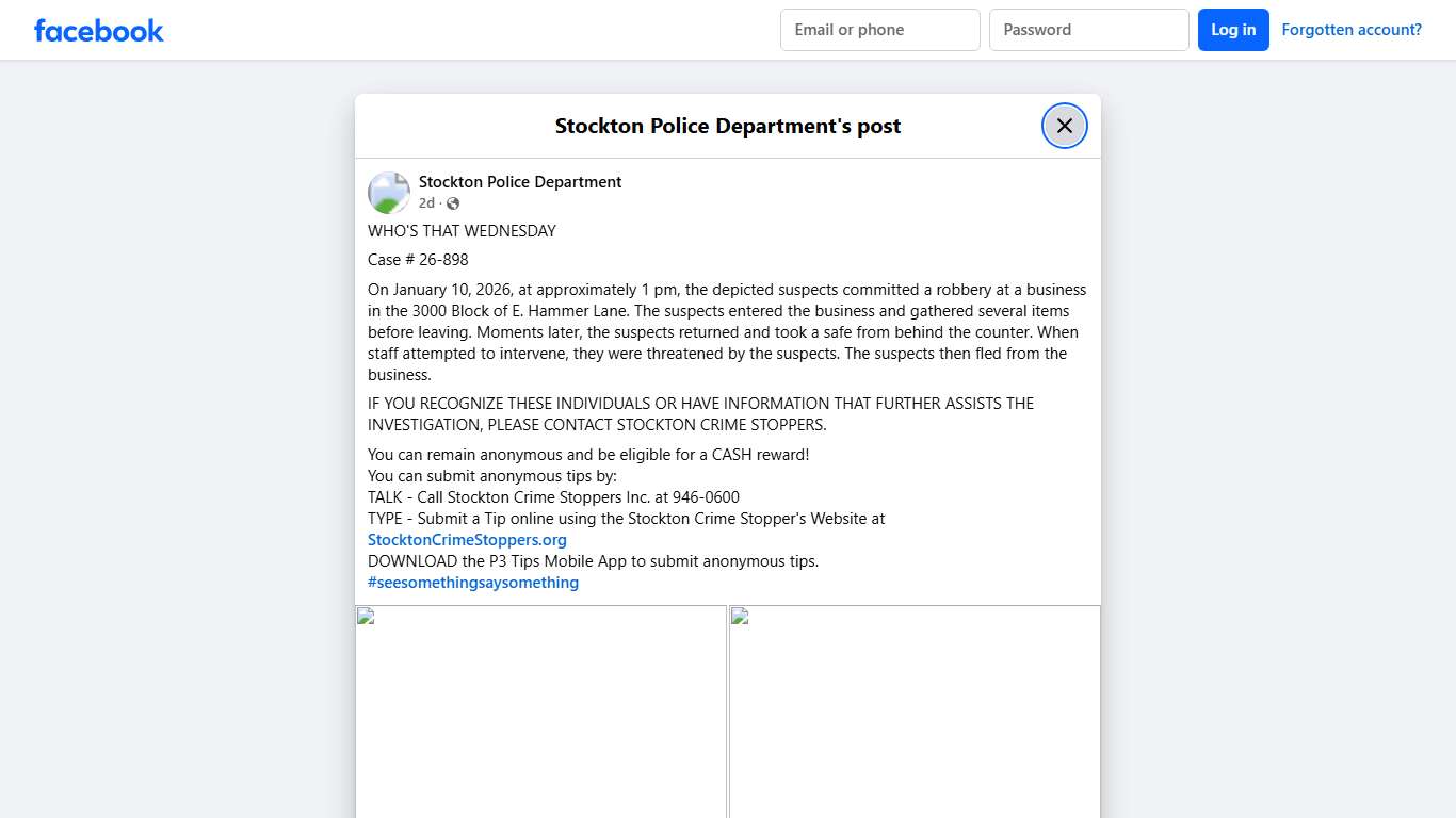 WHO'S THAT WEDNESDAY Case #... - Stockton Police Department Facebook